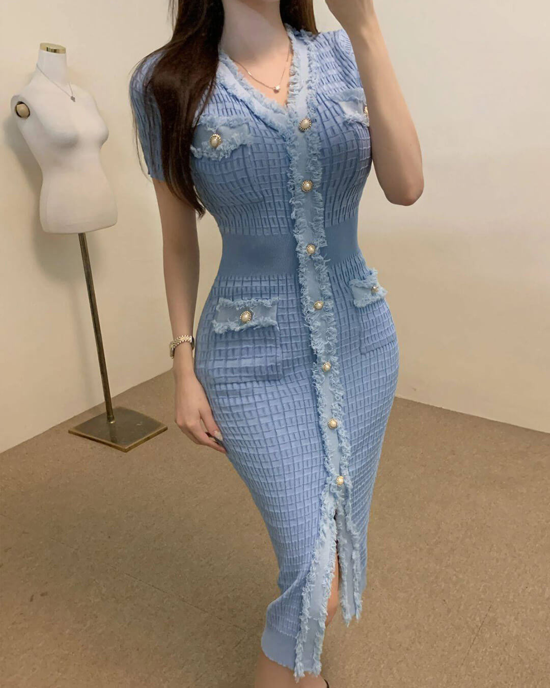 SOERA Valentina V - Neck Knitted Sweater Dress - Dress -  Blue