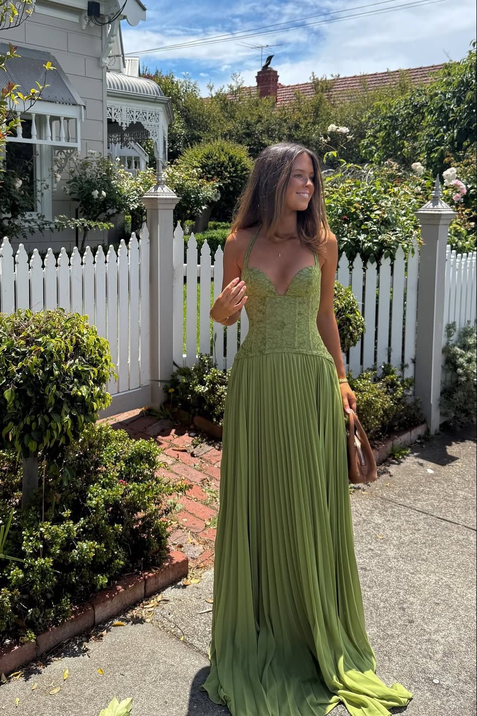 SOERA Vivian Pleated Corset Maxi Dress - Dress -  Green S