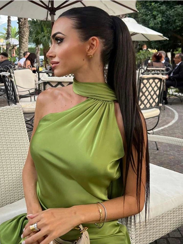 SOERA Yanna Halter Backless Satin Dress - Dress -  Green S