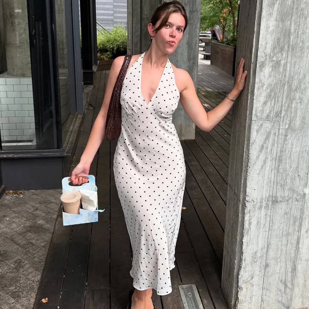 SOERA Bianca Polka Dot Halter Maxi Dress - Dresses -  White XS