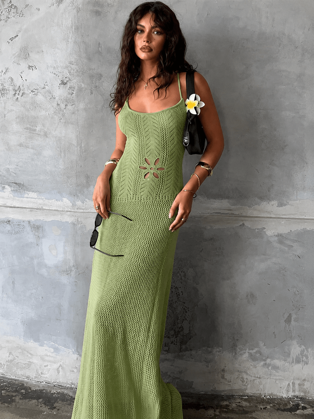 SOERA Lilith Hollow Knit Maxi Dress - Dresses - 1005006698742922-;eZ1771839650848654837 Green S