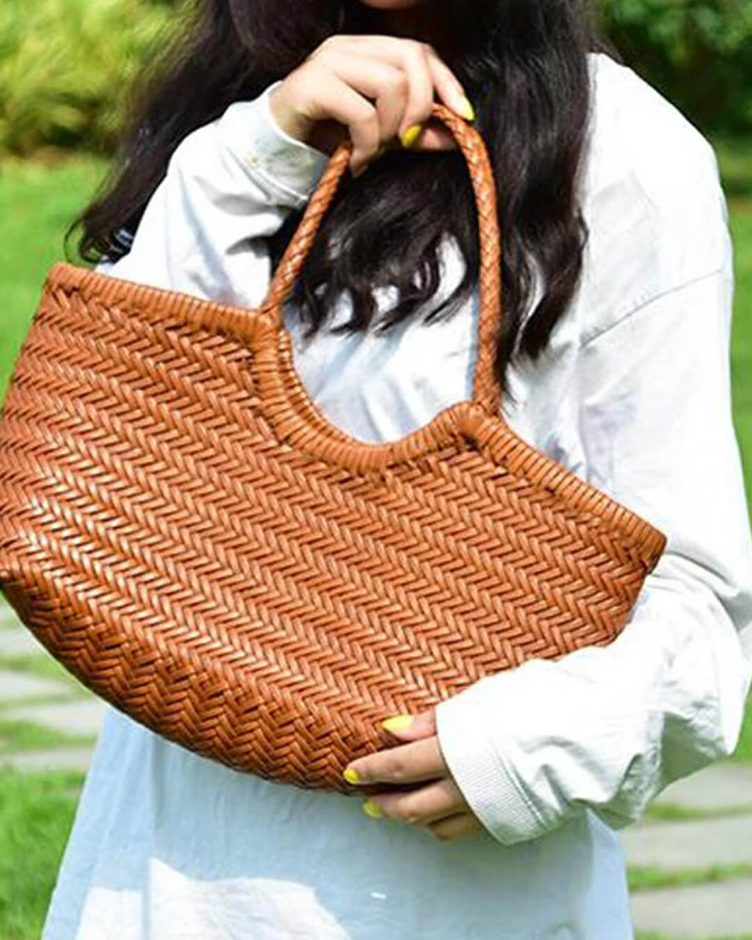 SOERA Beatrice Woven Leather Tote Bag - Handbags -  Auburn Small