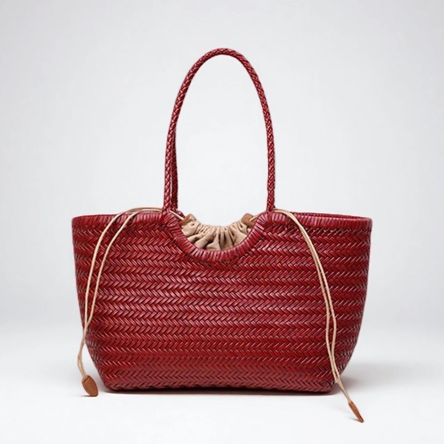 SOERA Bianca Handwoven Leather Tote Bag - Handbags -  Burgundy Large