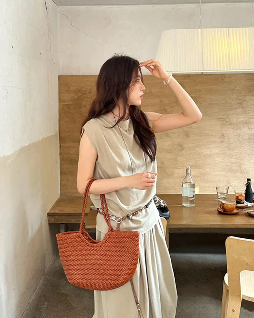 SOERA Bianca Handwoven Leather Tote Bag - Handbags -  Green Large