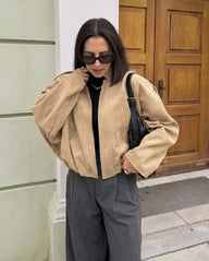 Ellie oversized dragkedjejacka i faux suede