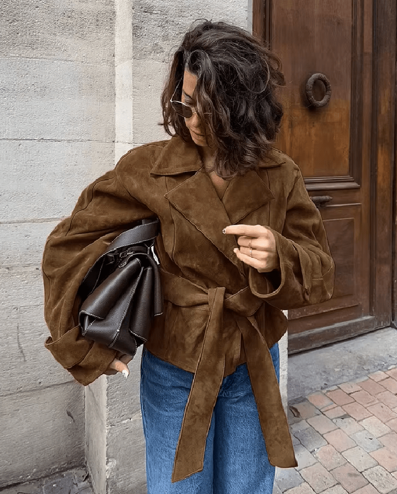 SOERA Ruth Faux Suede Belted Wrap Jacket - Jacket - SOERA-364803-BRO-L-21699 Brown L