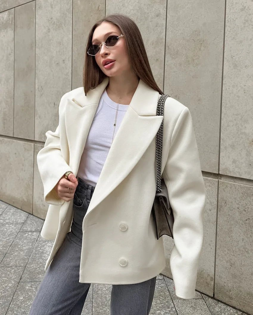 SOERA Angeline Relaxed Blazer Coat - Jackets - jL1767772172495418628 Off - White M