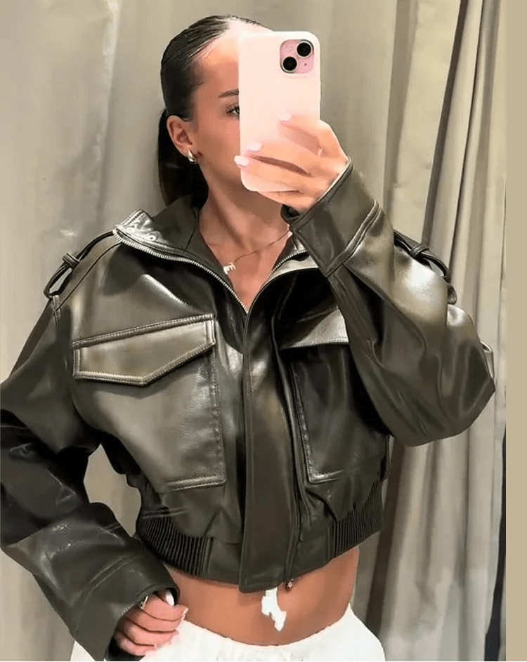 SOERA Brianna Faux Leather Bomber Jacket - Jackets - bQ1762772375816586869 Brown S
