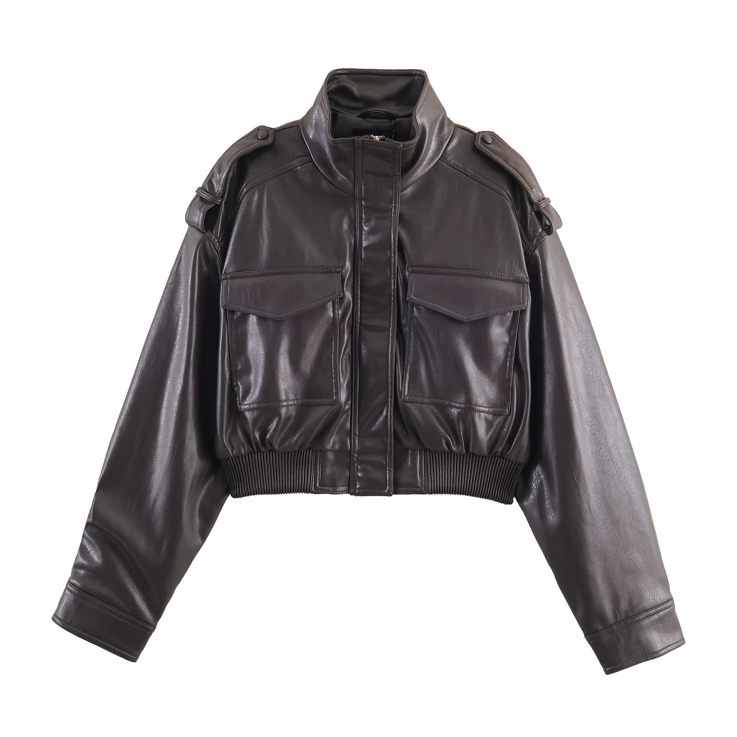 SOERA Brianna Faux Leather Bomber Jacket - Jackets - sA1762772375816477408 Green L