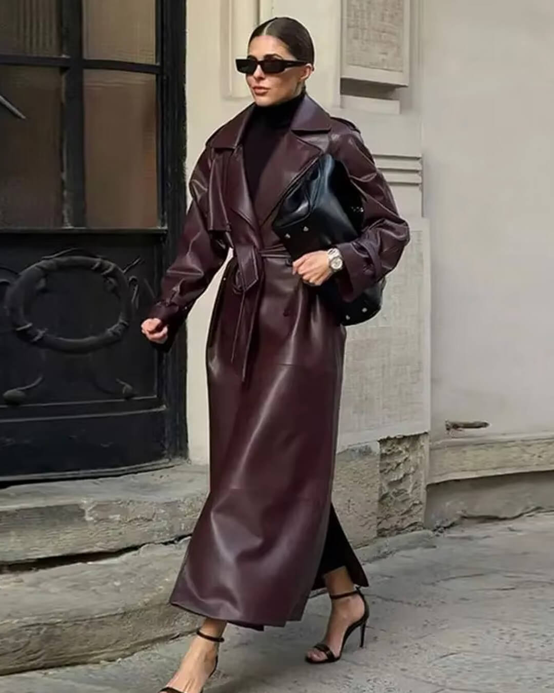 SOERA Cassy Faux Leather Maxi Trench Coat - Jackets - AV1764442362183661000 Burgundy S