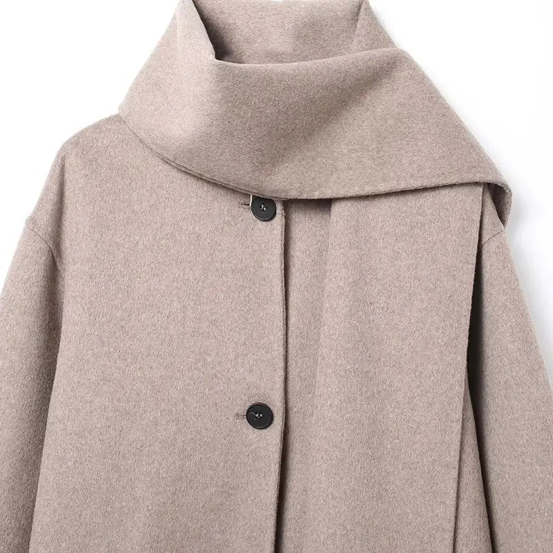 SOERA Cecille Faux Wool Coat with Scarf - Jackets - 3256810062410555-;ZT1763625123197827516 Beige S