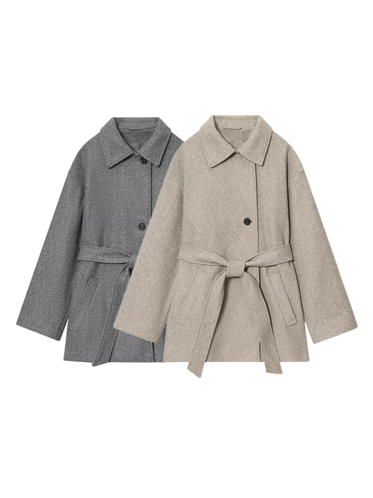 SOERA Felly Faux Wool Coat with Belt - Jackets - 3256809964317372-;Wh1763625122224677656 Beige XS