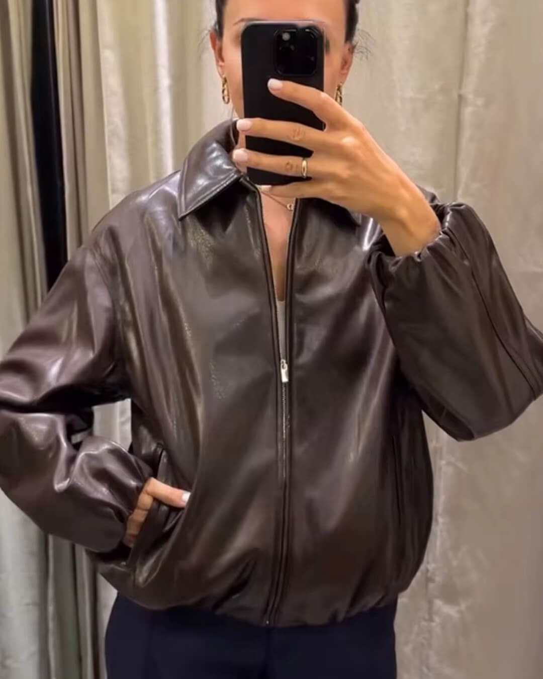 SOERA Jenny Faux Leather Bomber Jacket - Jackets - 1005009936813673-;wB1765284569266124960 Coffee M