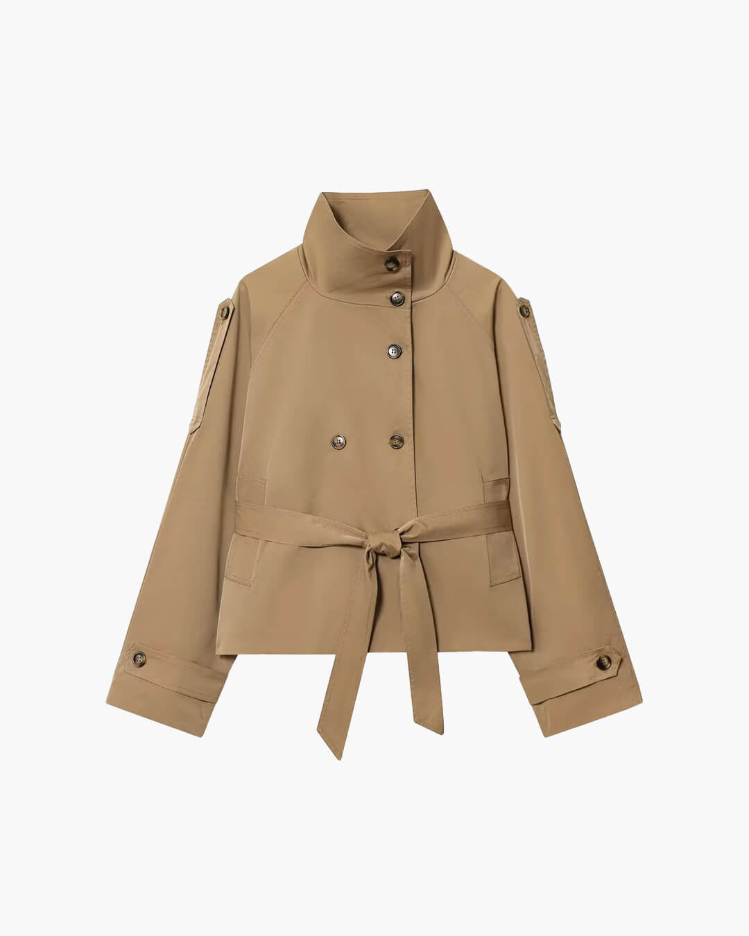 SOERA Kara Stand Collar Belted Crop Trenchcoat - Jackets - 1005009693239722-;dD1771494648611088341 Burgundy XS
