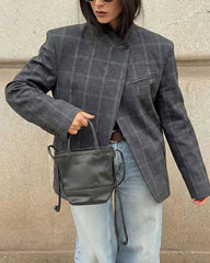 Aerona rutig blazer med ståkrage