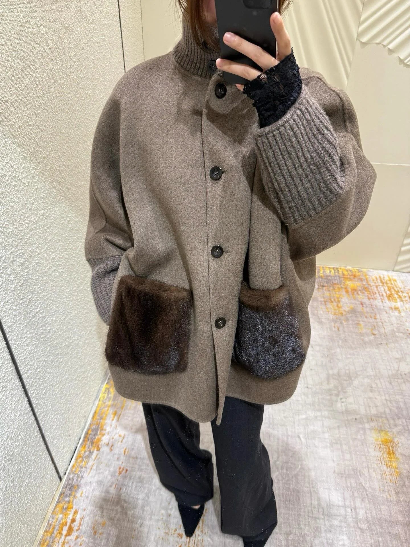 SOERA Terry Turtleneck Faux Fur Knit Coat - Jackets - 3256810016271253-;BV1764102178644259490 Brown S