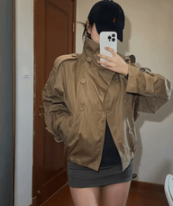 Valerie High Funnel Neck Cropped Trench Jacket