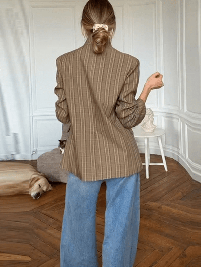 SOERA Wilma Stand Collar Striped Suit Jacket - Jackets - ZQ1774532669736793487 S