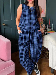 Wren Plaid Sleeveless Vest Nine Point Pants Set