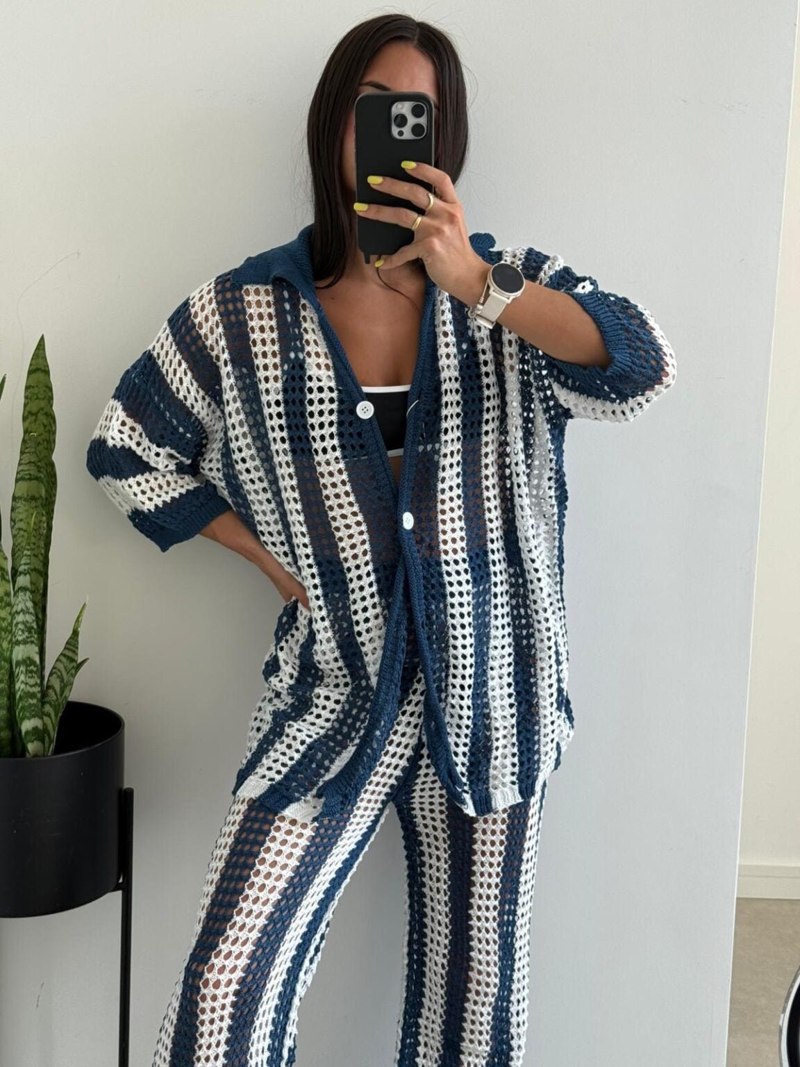 SOERA Aitanda Striped Crochet Co-Ord Set - Matching Sets - SOERA-750403-XL-NAVY-11235 Navy XL