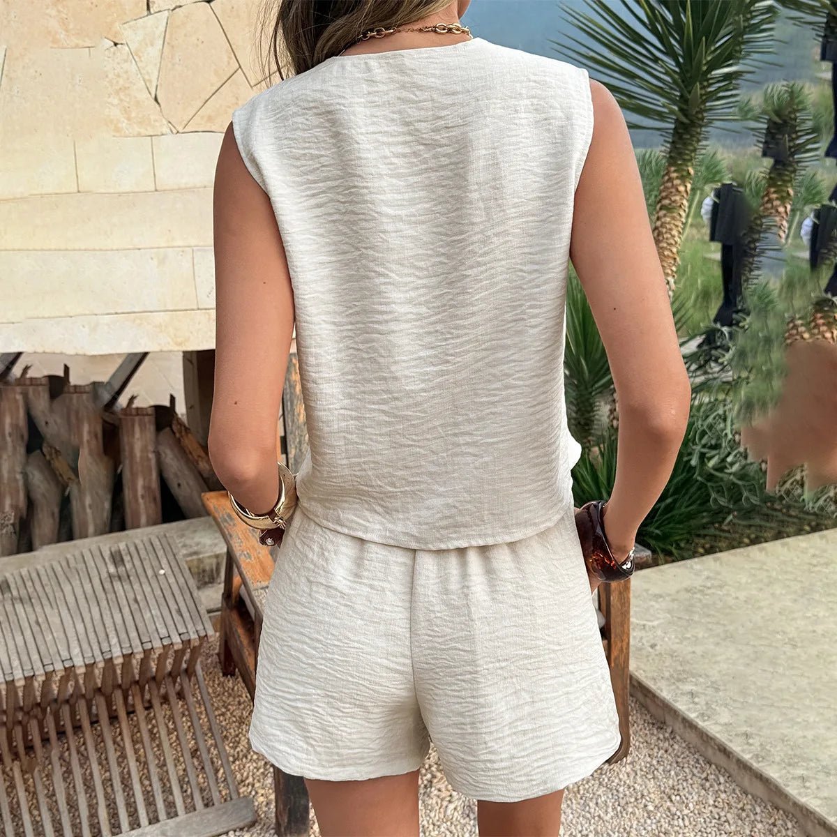 SOERA Nia Two - Piece Sleeveless Lounge Set - Matching Sets -  White S