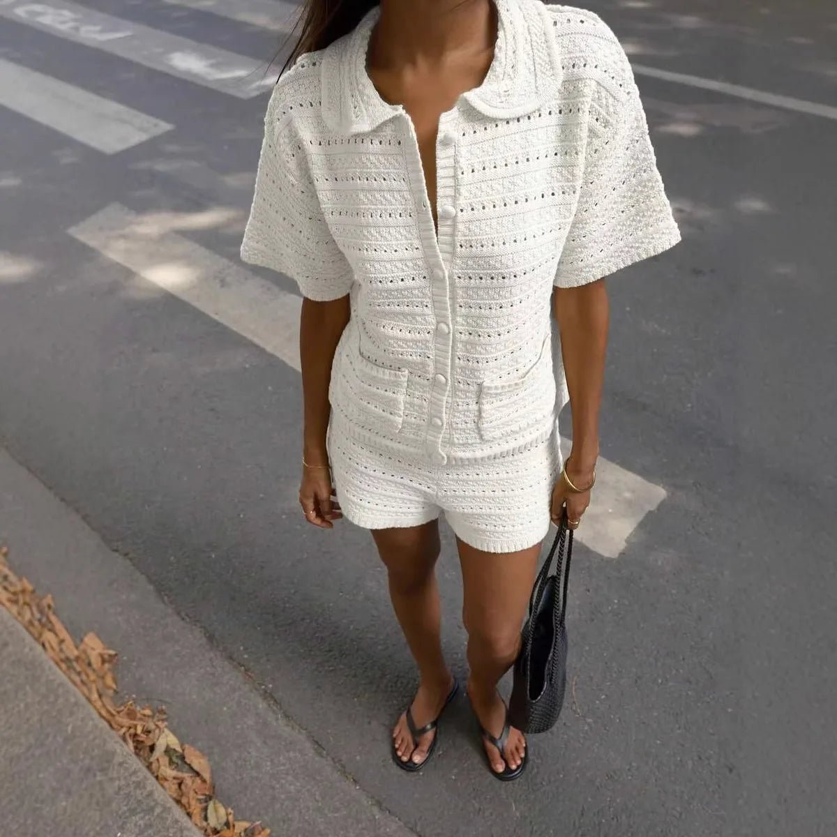 SOERA Sasha Solid Knit Cardigan Shorts Set - Matching Sets -  White L