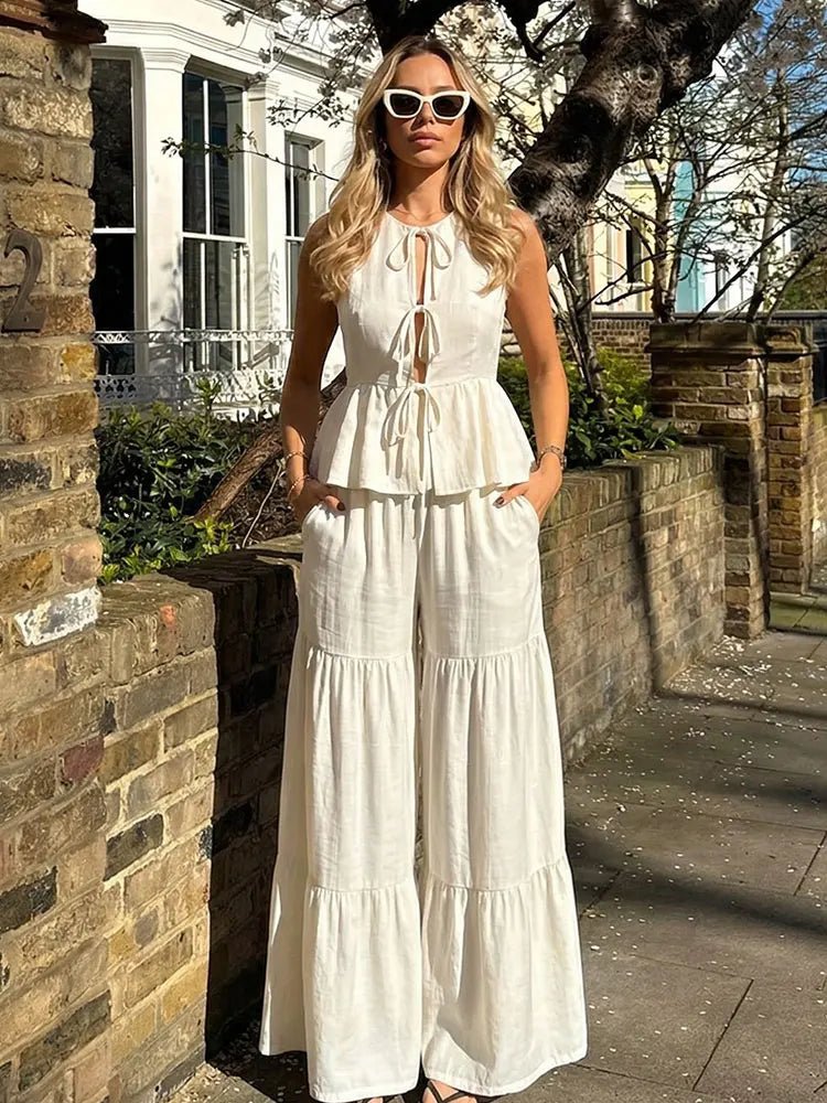 SOERA Vianne Tie Front Vest Trouser Set - Matching Sets -  White Suit S