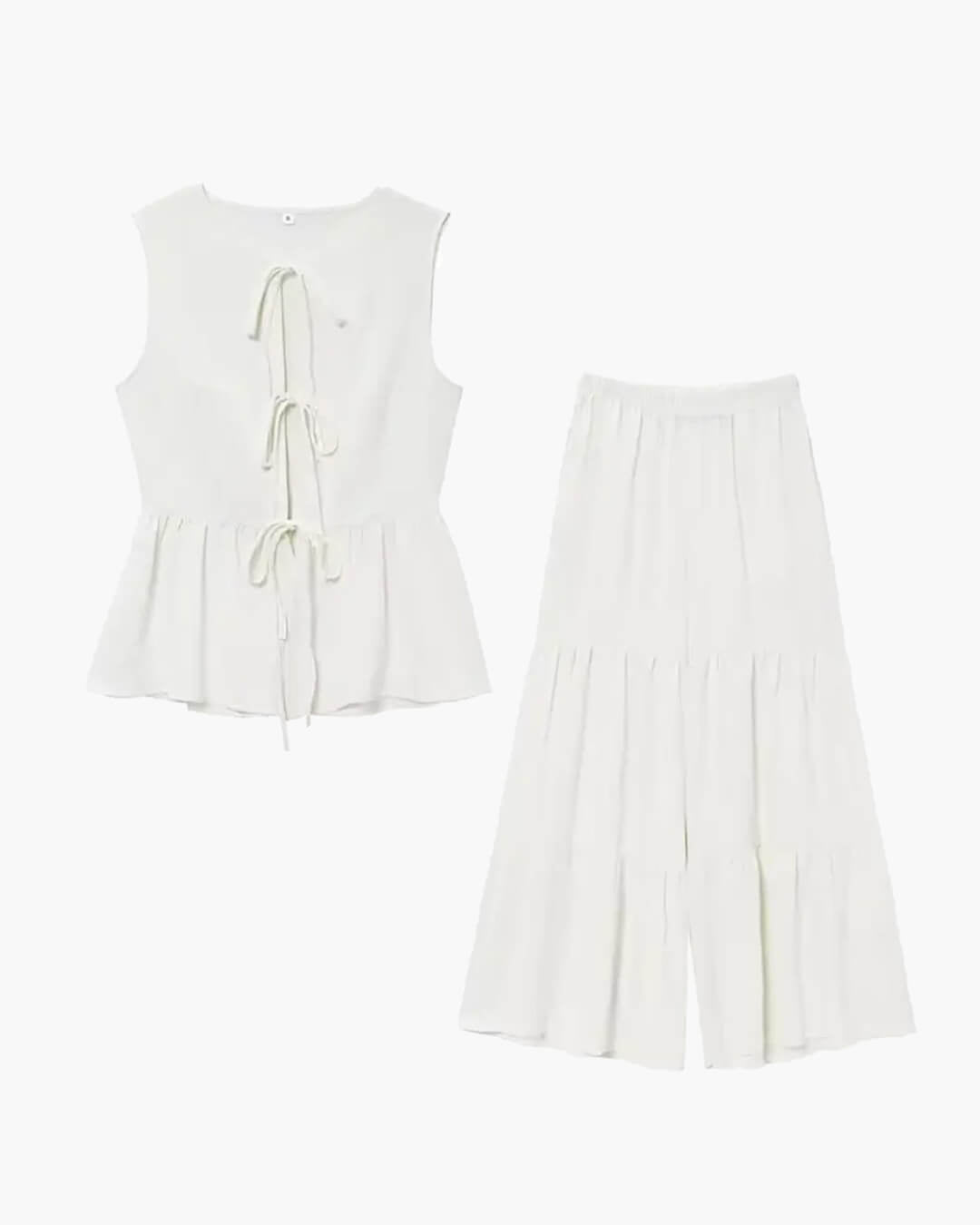 SOERA Vianne Tie Front Vest Trouser Set - Matching Sets -  White Suit S