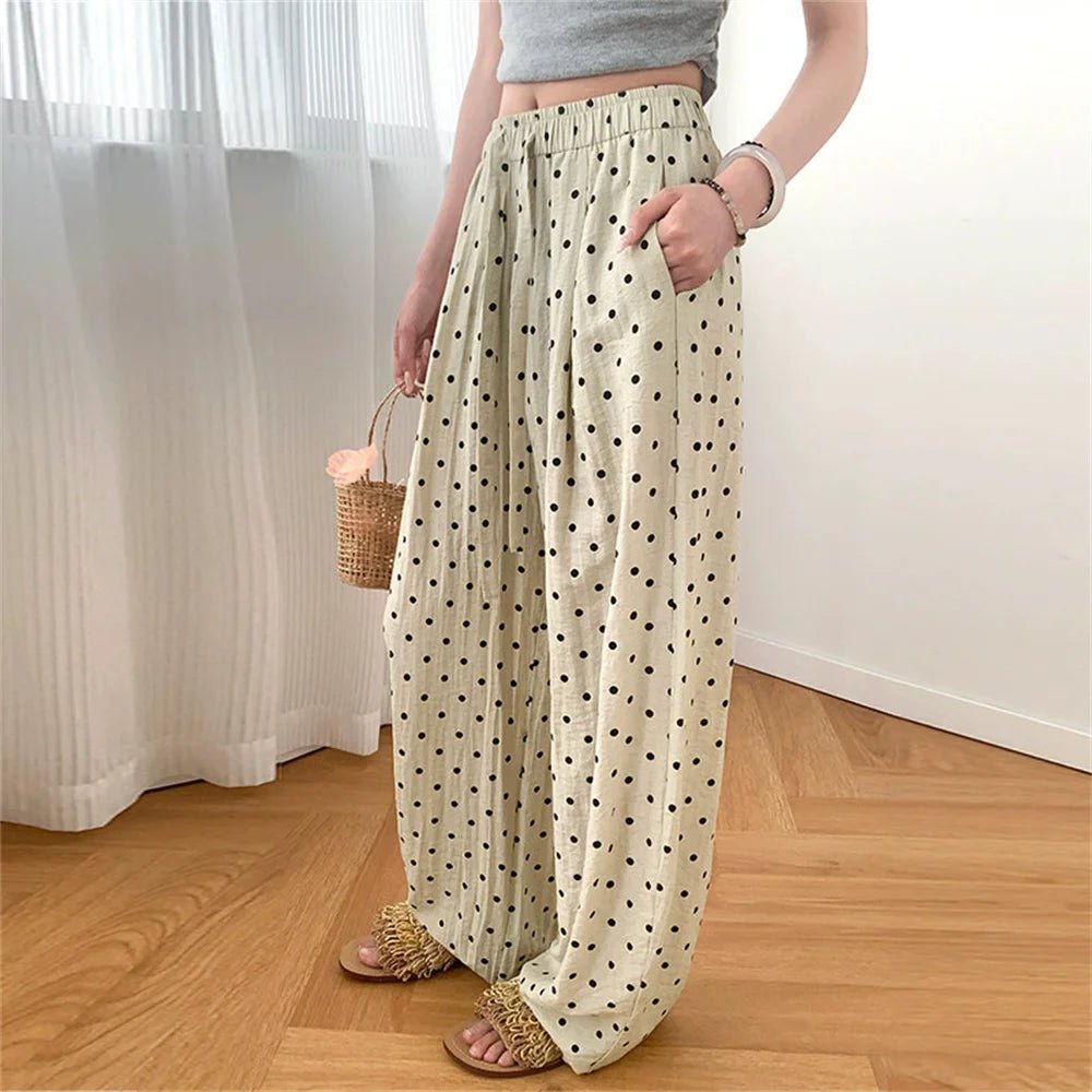 SOERA Elizabeth Polka Dot Wide Leg Linen Pants - Pants - 1005009521697370-;jF1774621567944623059 Black S