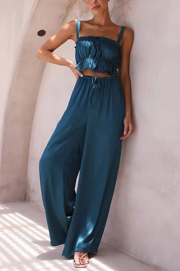 SOERA Julianne Ruffle Top Elastic Waist Pants Set - Set - pt1776125365232574822 Deep Blue L