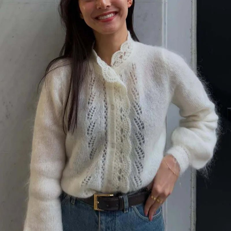 SOERA Lia White Lace Knit Cardigan - Sweaters & Cardigans - 1005010096718429-;SR1769414229120603288 White L