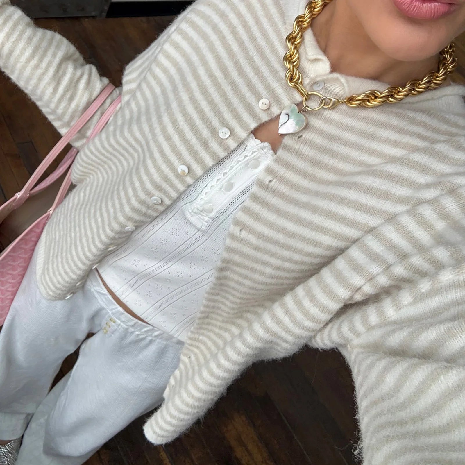 SOERA Sofia Striped Cardigan - Sweaters & Cardigans -  Beige S