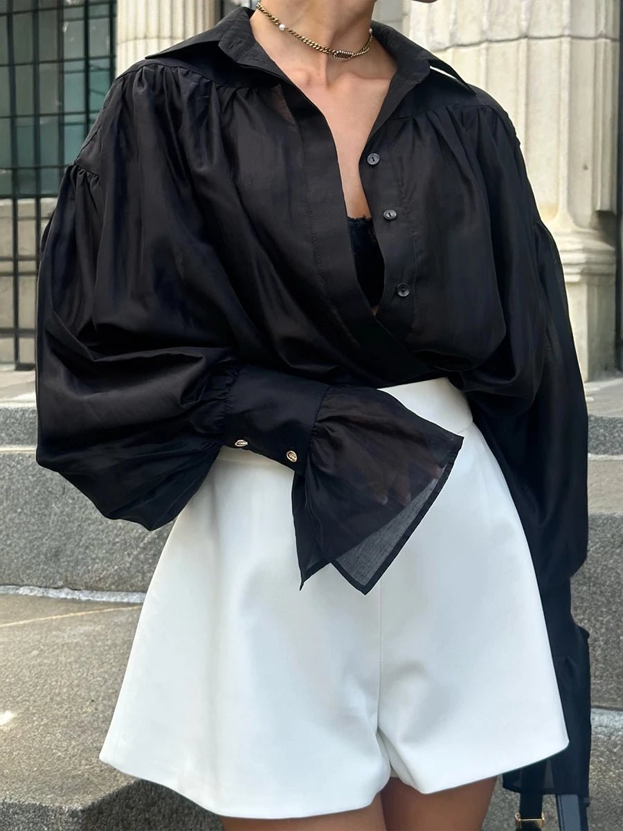 SOERA Brielle Button Down Sheer Blouse - Tops - 1005007551611581-;fu1762998399128902707 Black S