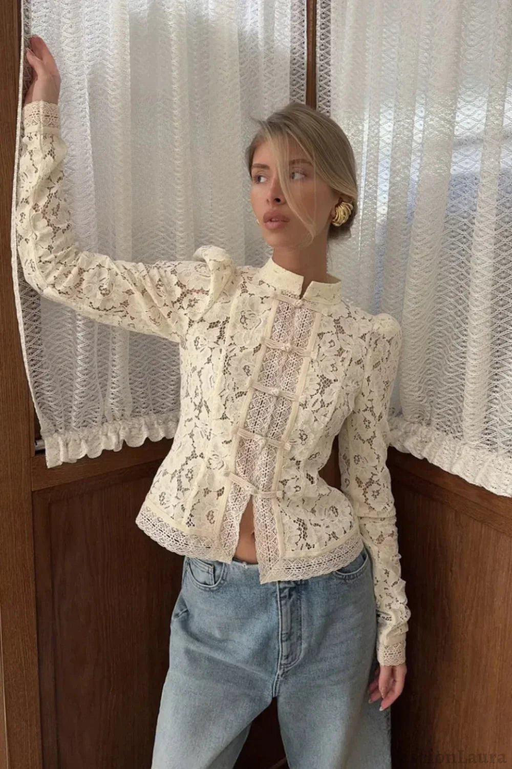 SOERA Claire elegant Lace Blouse - Tops - Wp1770344797577797330 Beige S