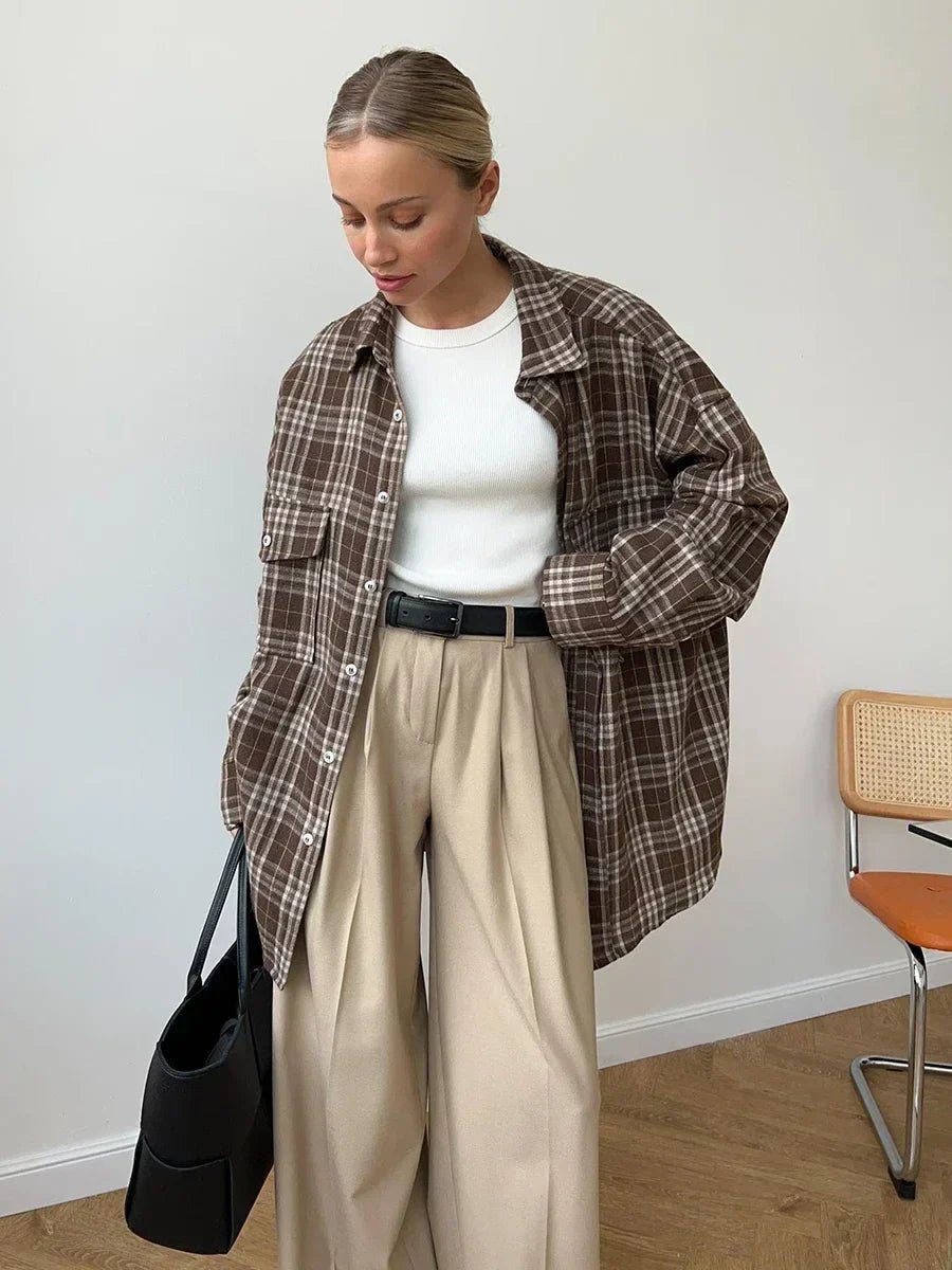 SOERA Emma Loose Checked Blouse - Tops - vv1770344797579535560 Brown M