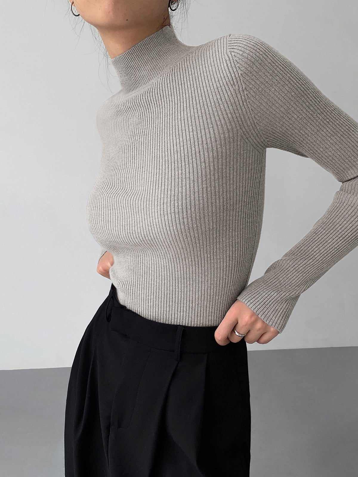 SOERA Jessa Rib Knit Long Sleeve Shirt - Tops - ky1763304746554964323 Gray XS