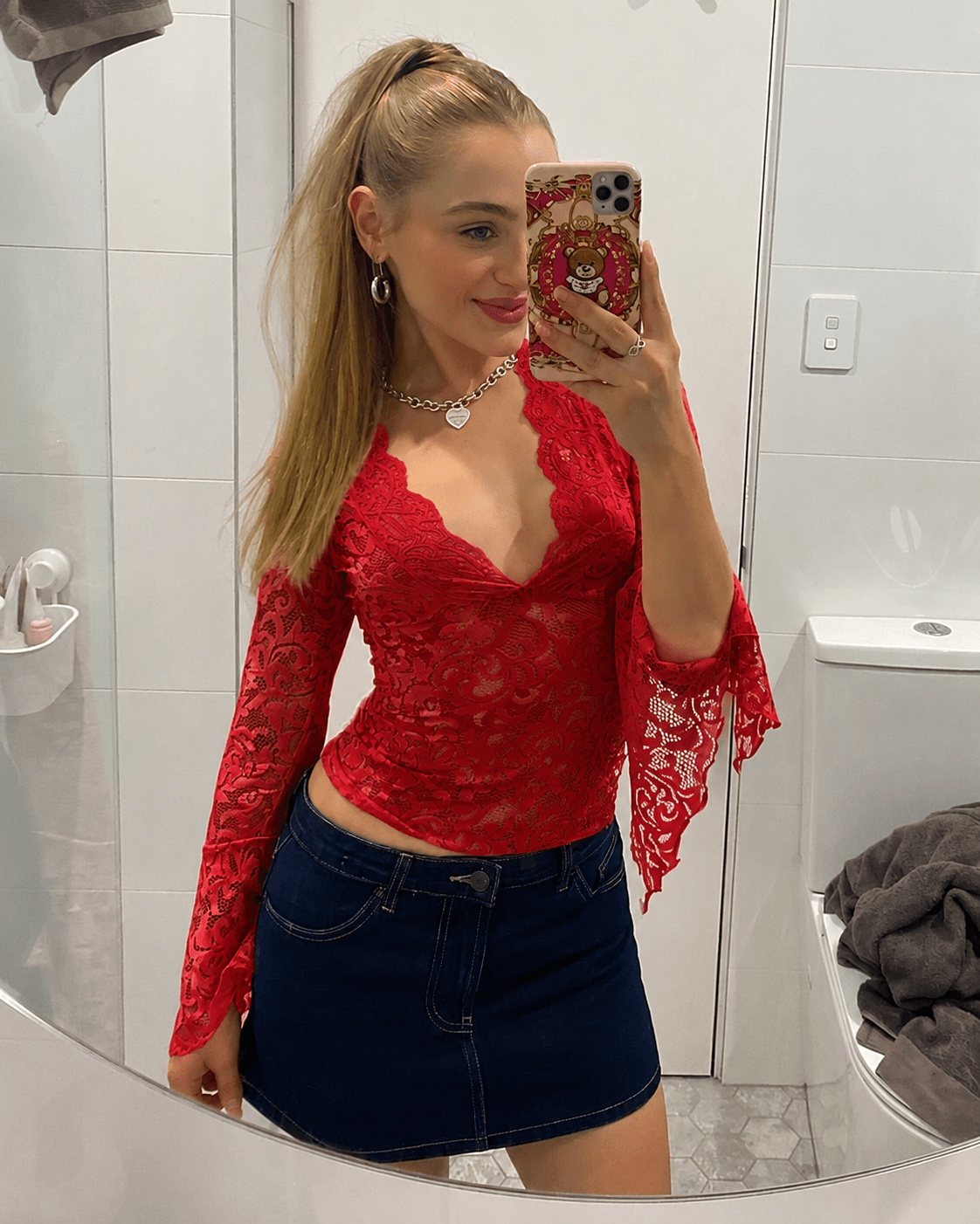 SOERA Lerna V-Neck Lace Top - Tops - SOERA-403203-RED-S-93539 Red S