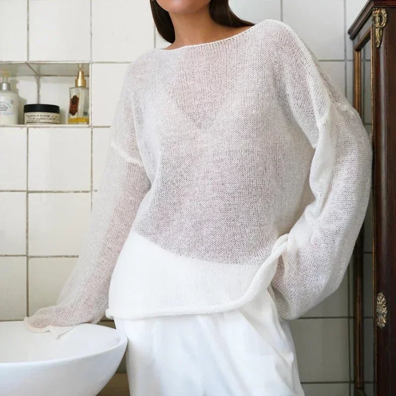 SOERA Lilian Sheer Loose Pullover - Tops - 3256807685601058-;rj1763882015878557925 White L
