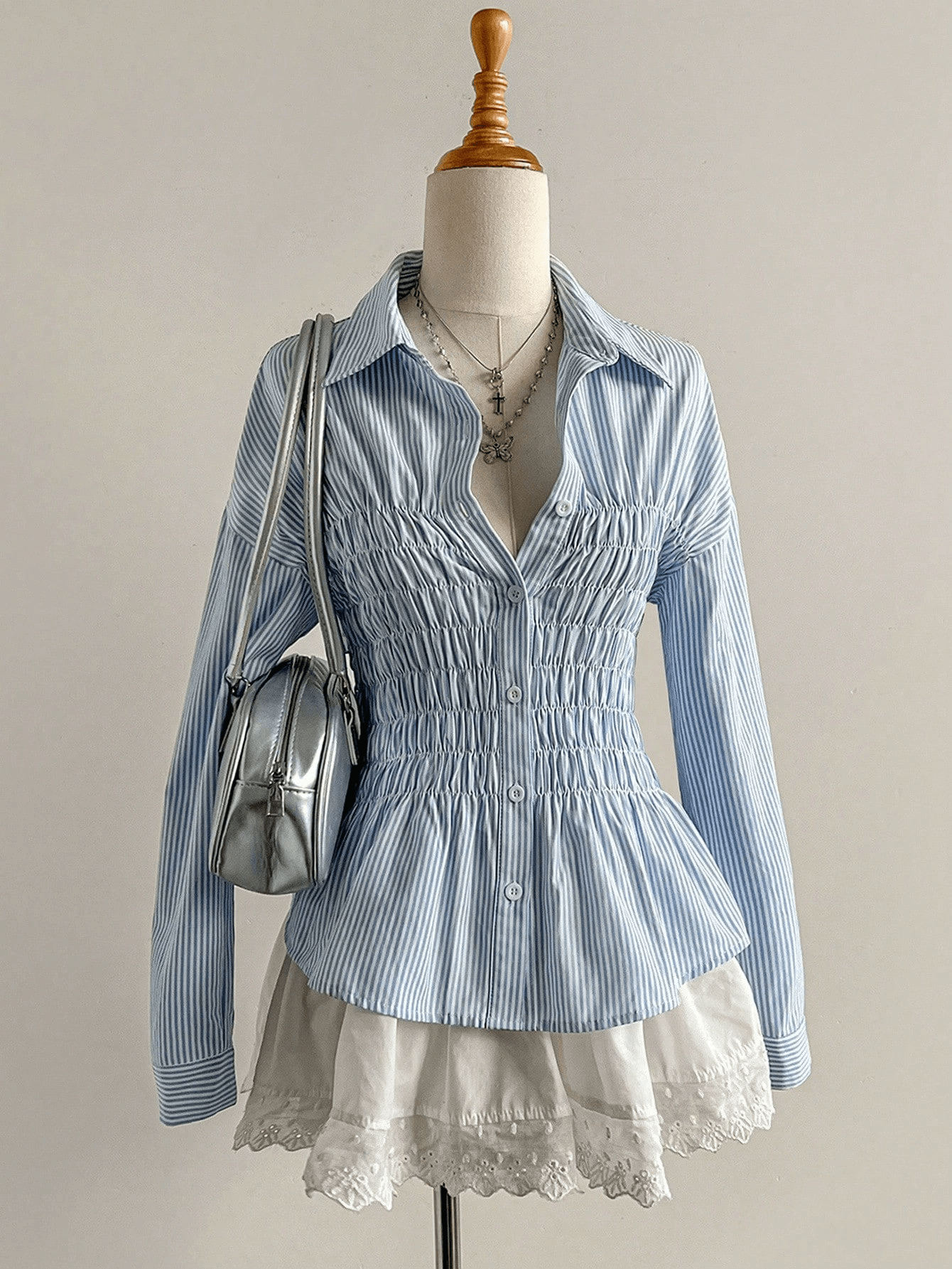 SOERA Sandra Long Sleeve Smocked Blouse - Tops - 1005008286511075-;lr1775670886601301691 Blue M