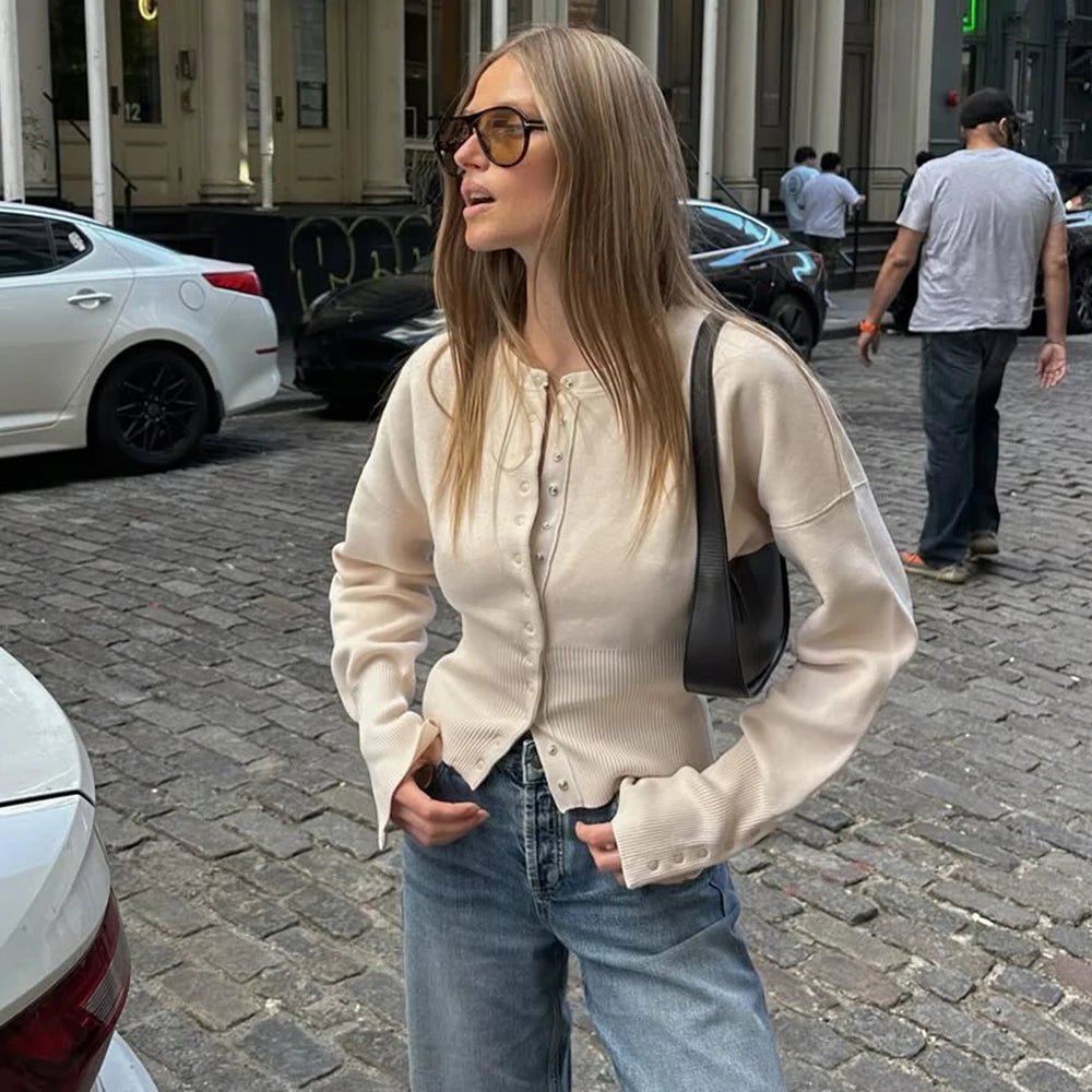 SOERA Shelly Snap Button Knit Cardigan - Tops - 1005008470676796-;SV1761640573849134725 Brown S