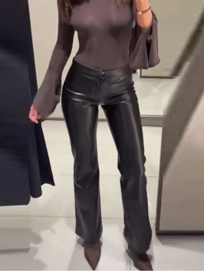 SOERA Michelle Faux Leather Flare Pants - Trousers - 3256807950001874-;Hi1764102178784752259 Black M