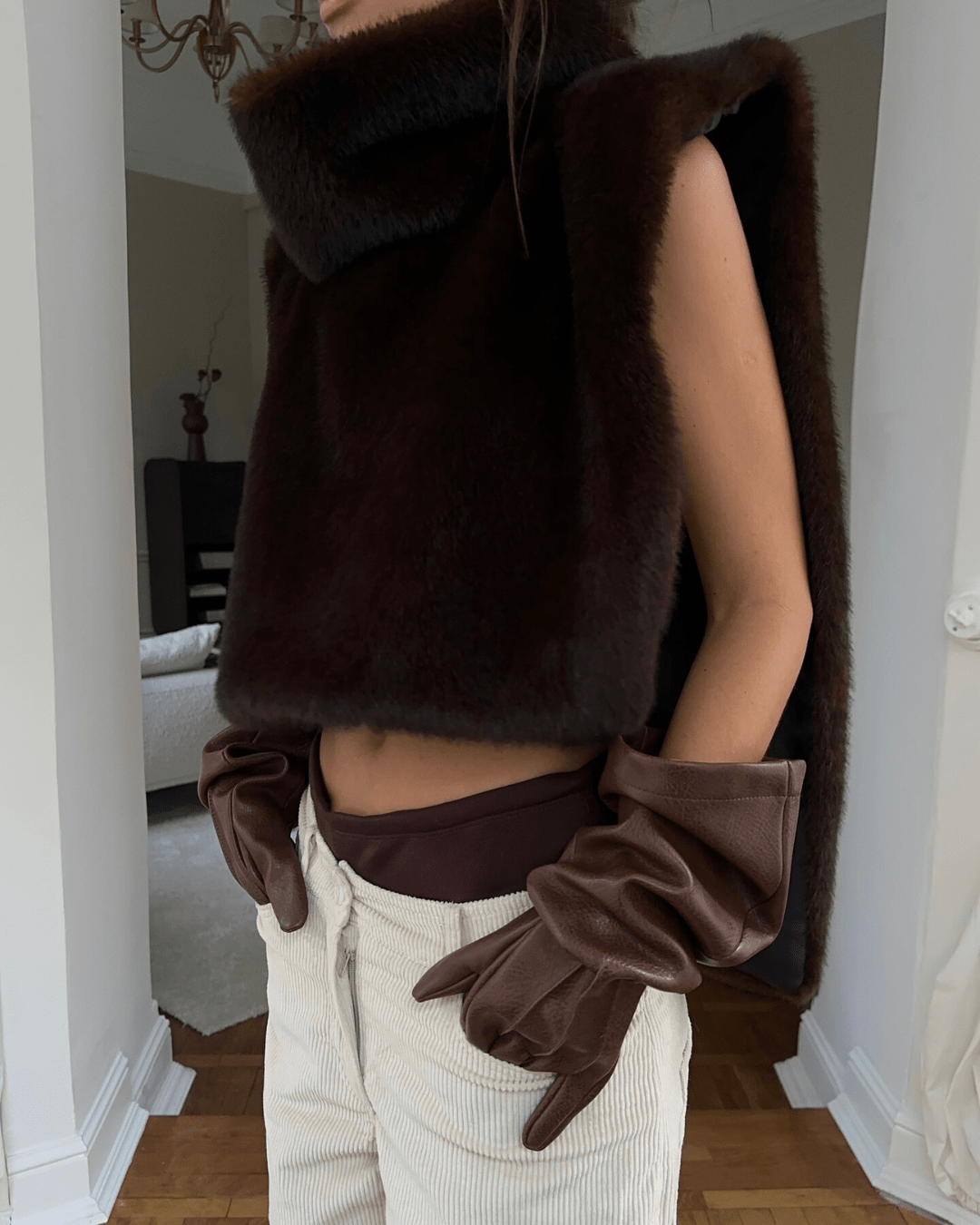 SOERA Lorna Faux Fur Turtleneck Vest - Vests - QX1762772375819365946 Brown S