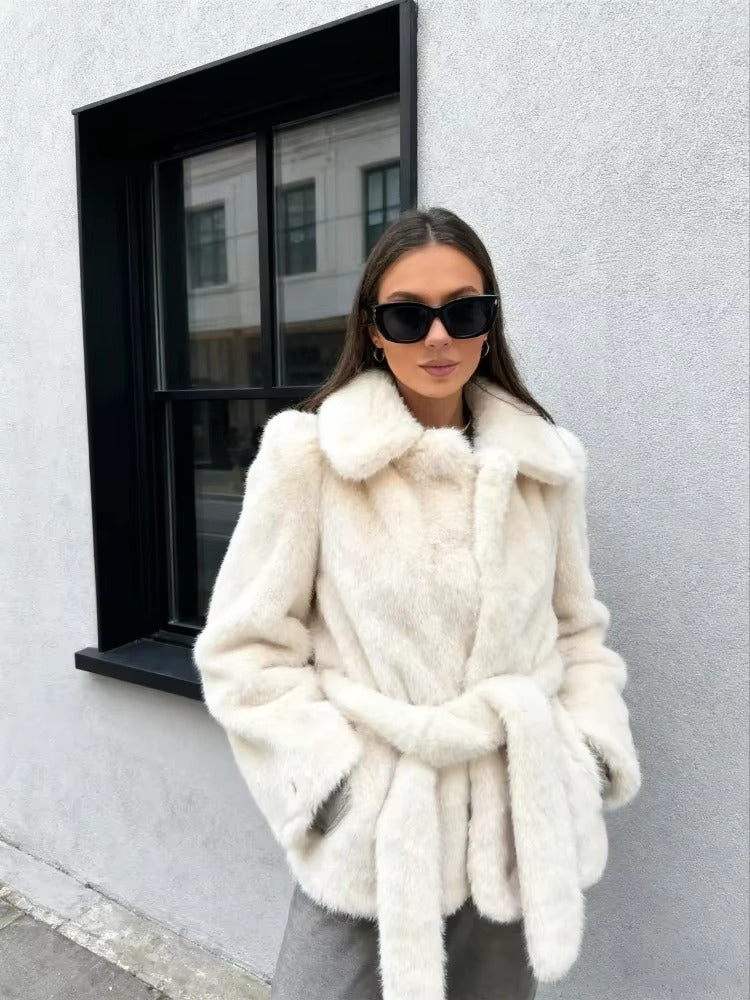 SOERA Isabelle Belted Faux Fur Coat - Women’s Coats & Jackets - 3256810138255070-;Ht1763778893337955563 Beige S