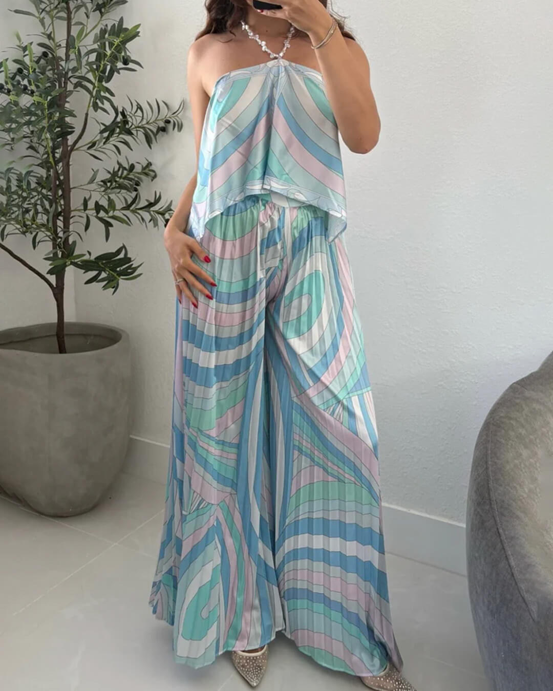 Bianca veckade capri-byxor co-ord set